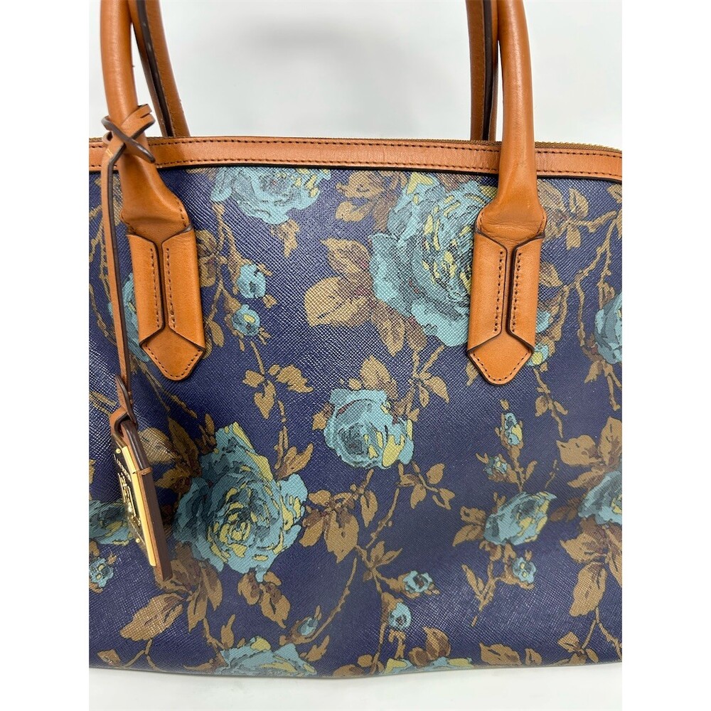 Lauren Ralph Lauren Satchel Top Shoulder Handle Bag Medium Navy Floral Zip - Picture 2 of 13